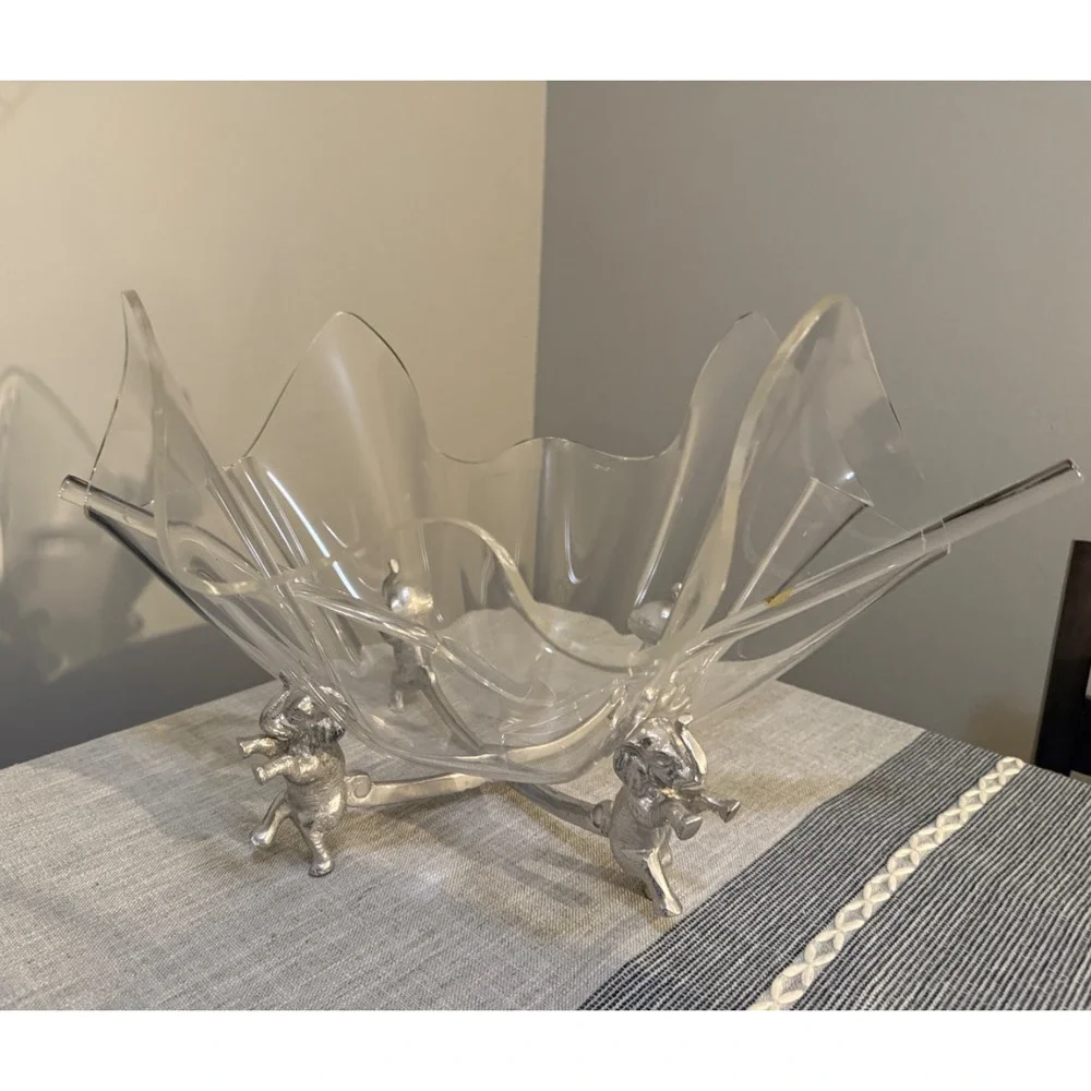 🐘 Arthur Court Elephant Salad Bowl & Guzzini Italy Utensil Set Acrylic